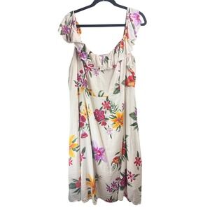 Old‎ Navy Women's Floral Ruffle Smocked Midi Dress Cream Multi Sz 2X Boho Comfy